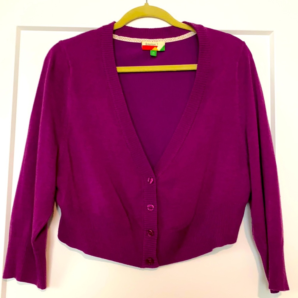 Purple button crop cardigan from ModCloth
